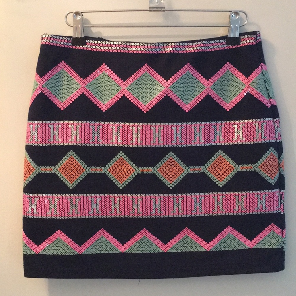 Blue, pink, silver geometrical print skirt